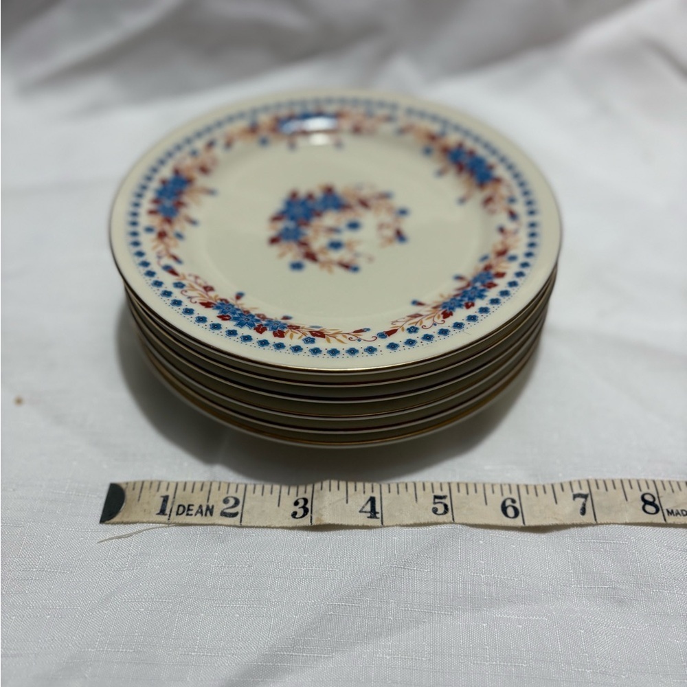 Vintage Floral Patterned Plates Set of 6 - Blue and Cream
